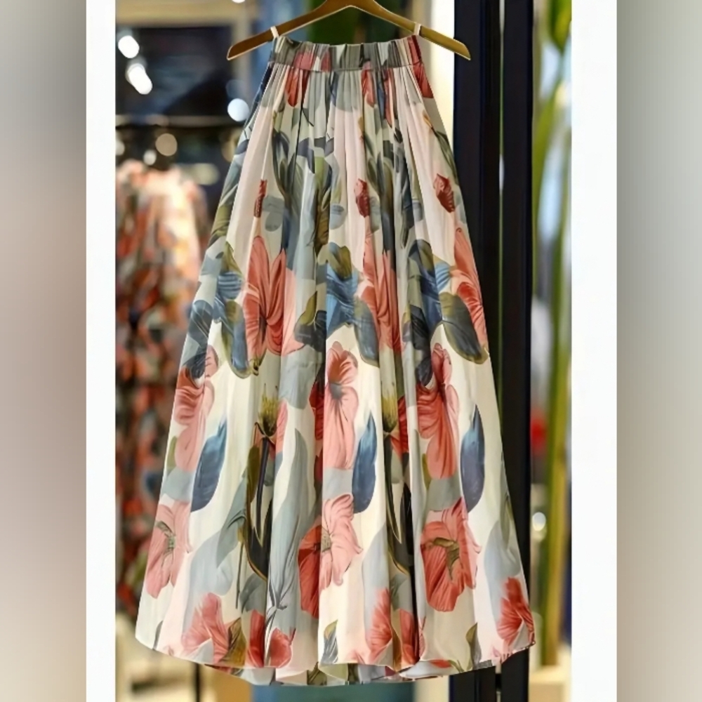 NEW ARRIVAL! European Pear Shaped Midi Skirt with Pink and Blue Accents